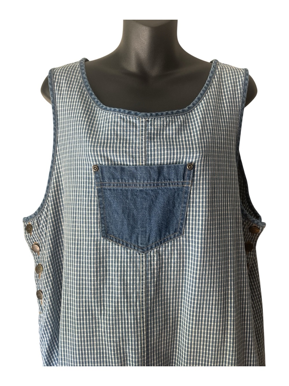 Vintage Susan Bristol Blue Gingham Sleeveless Maxi Jumper Dress with Pocket - Picture 2 of 7